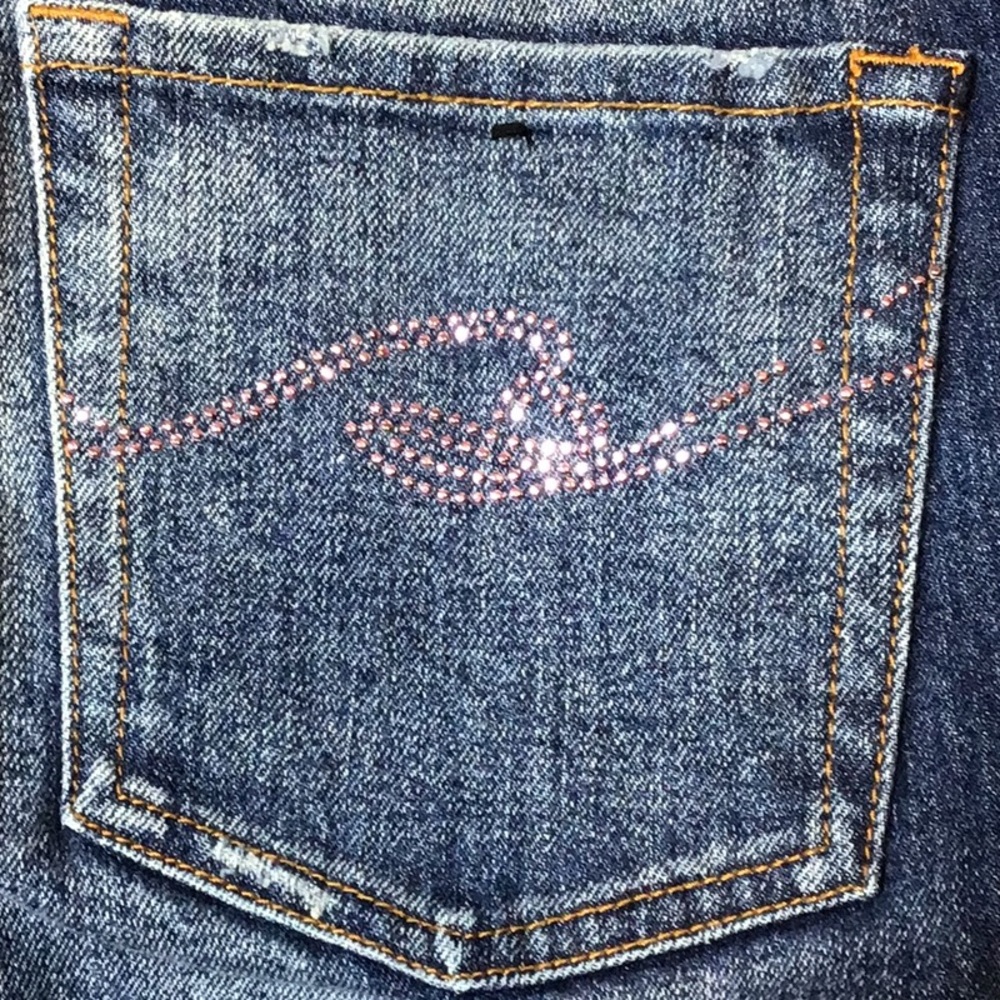 Bebina Jeans Indigo Low Rise Flair Rhinestone Embellished Denim Sz.10 - Picture 5 of 13